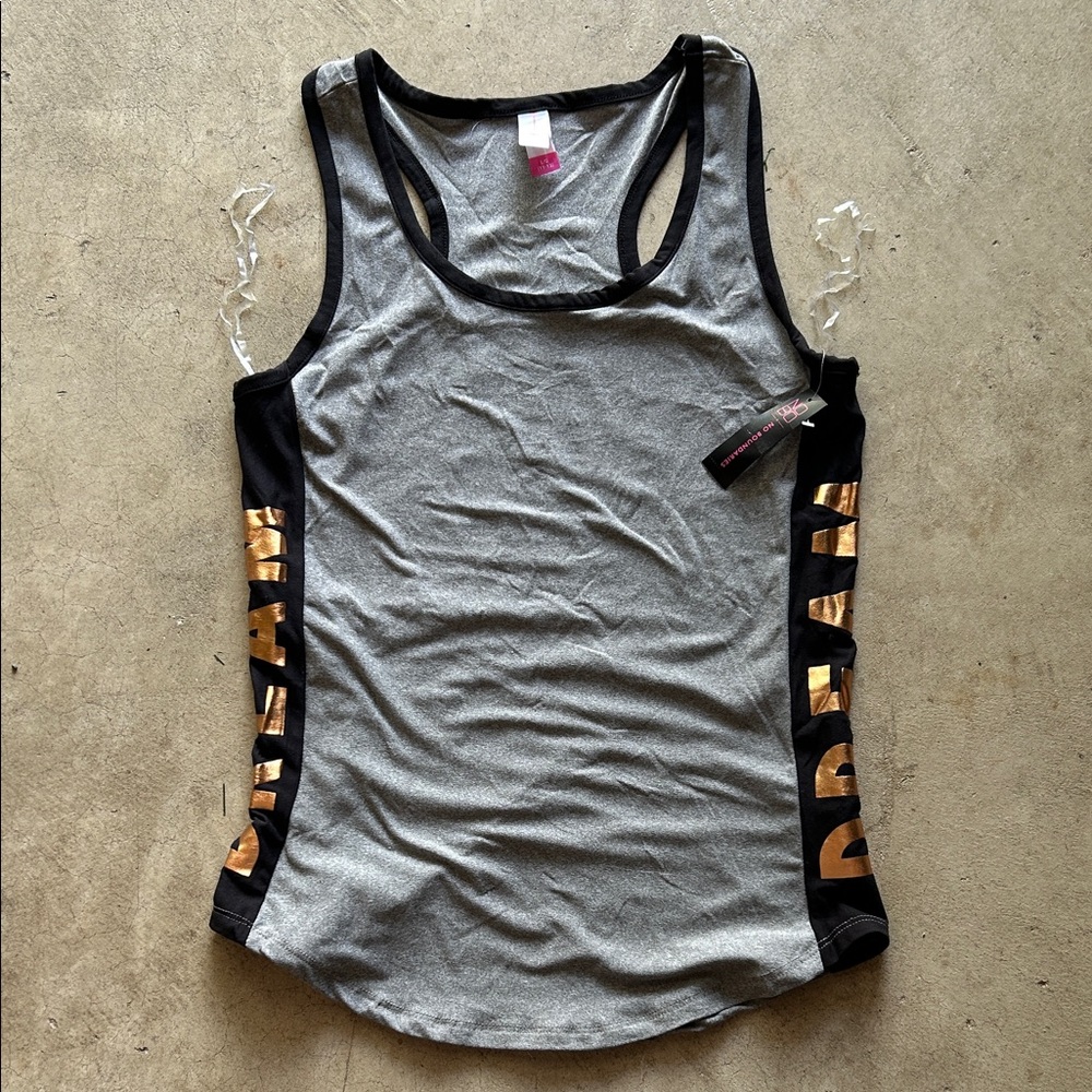 No Boundaries Gray and Black Tank Top with Gold Accents